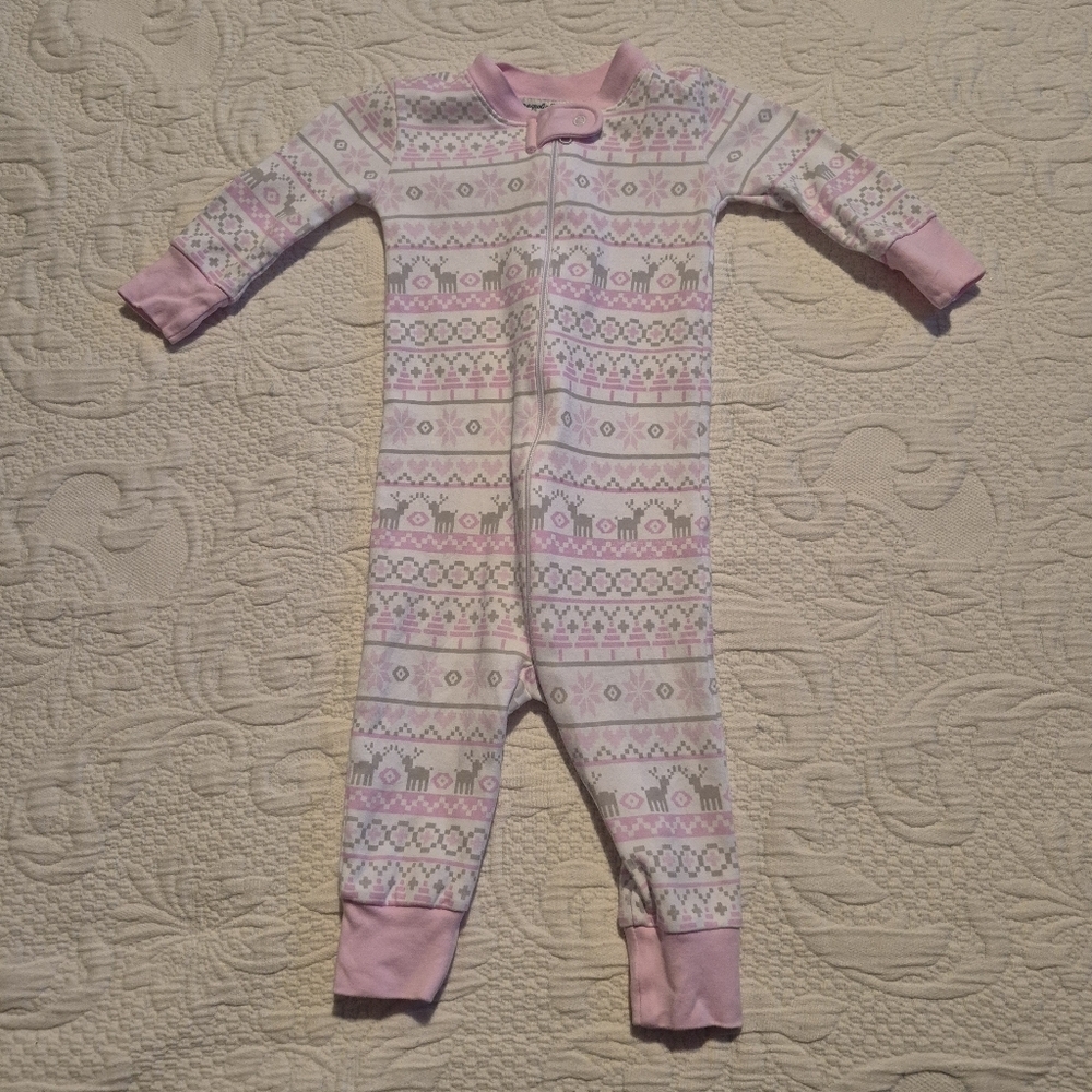 Magnolia Baby girls 12 months footless sleeper, pink, white, gray VGUC